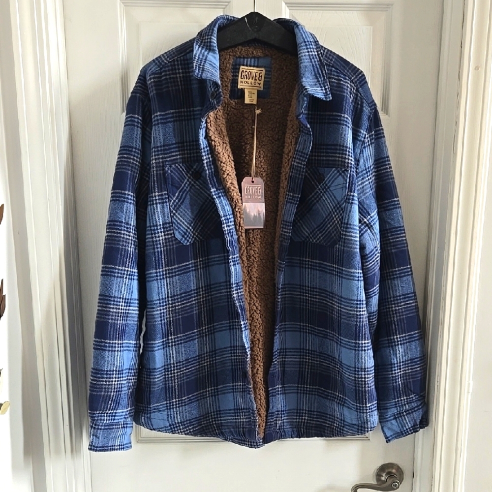 Blue Plaid Sherpa-Lined Jacket Men's Size XL